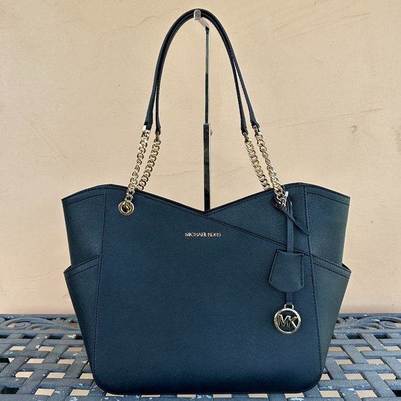 Michael Kors Jet Set Travel Large Chain Tote Shoulder Bag Black - Picture 1 of 14